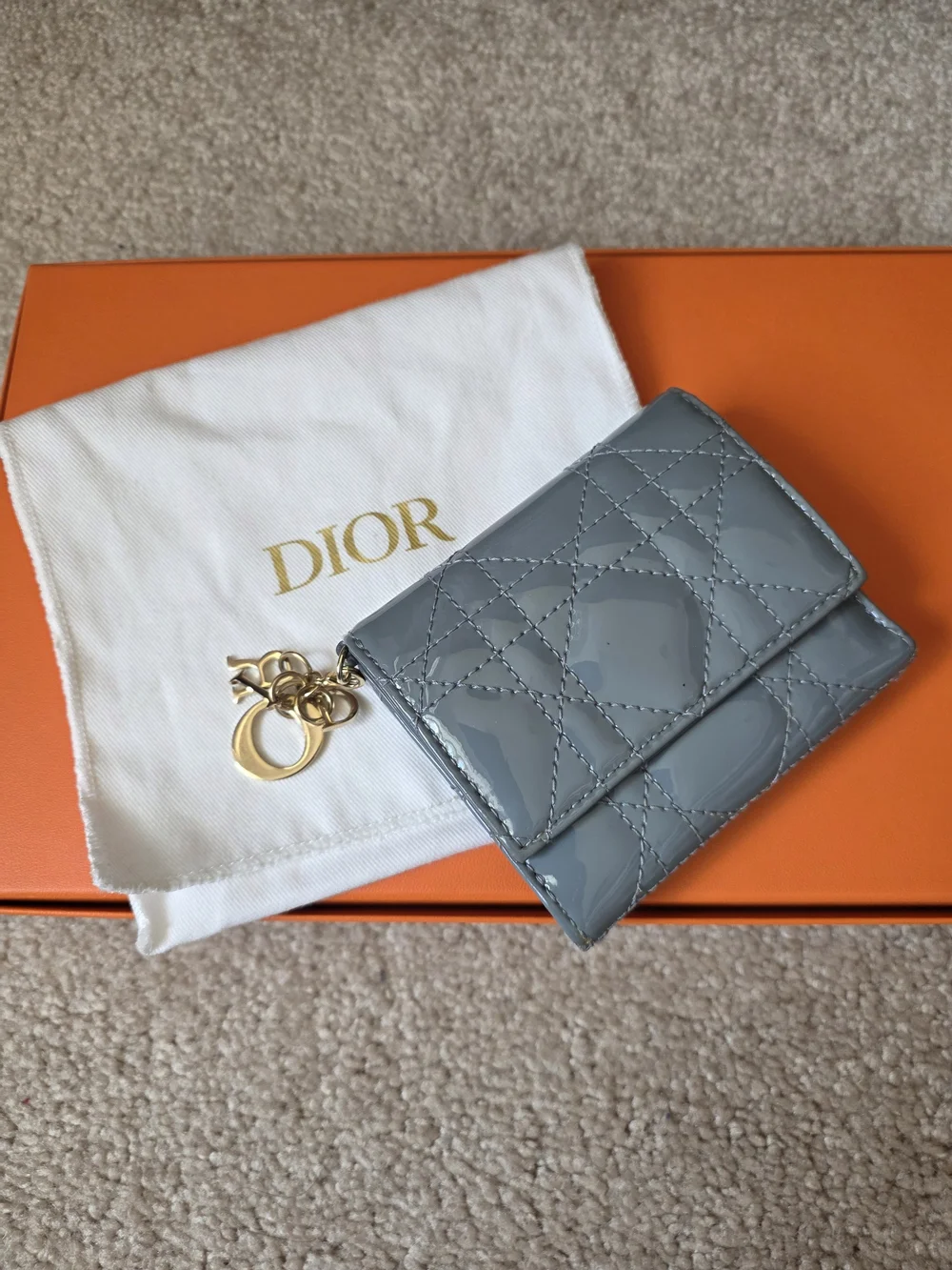Lady Dior Lotus Patent Quilted Wallet